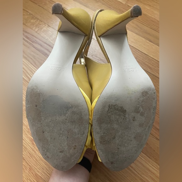 JCREW Yellow Satin Peep-Toe Heels, Size 8.5 - Picture 3 of 4